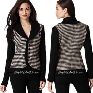 Tracy Reese tan & black houndstooth wool cardigan sweater blazer Shop@iAmWarrior